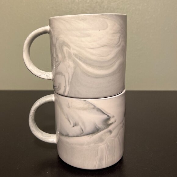 Set of 2 Stackable Marbleized White, Black & Hues of Gray Swirl Pattern Mugs - Picture 5 of 8